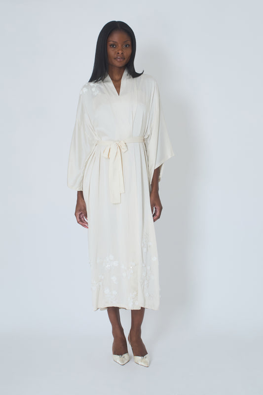 Embroidery Maxi Silk Robe