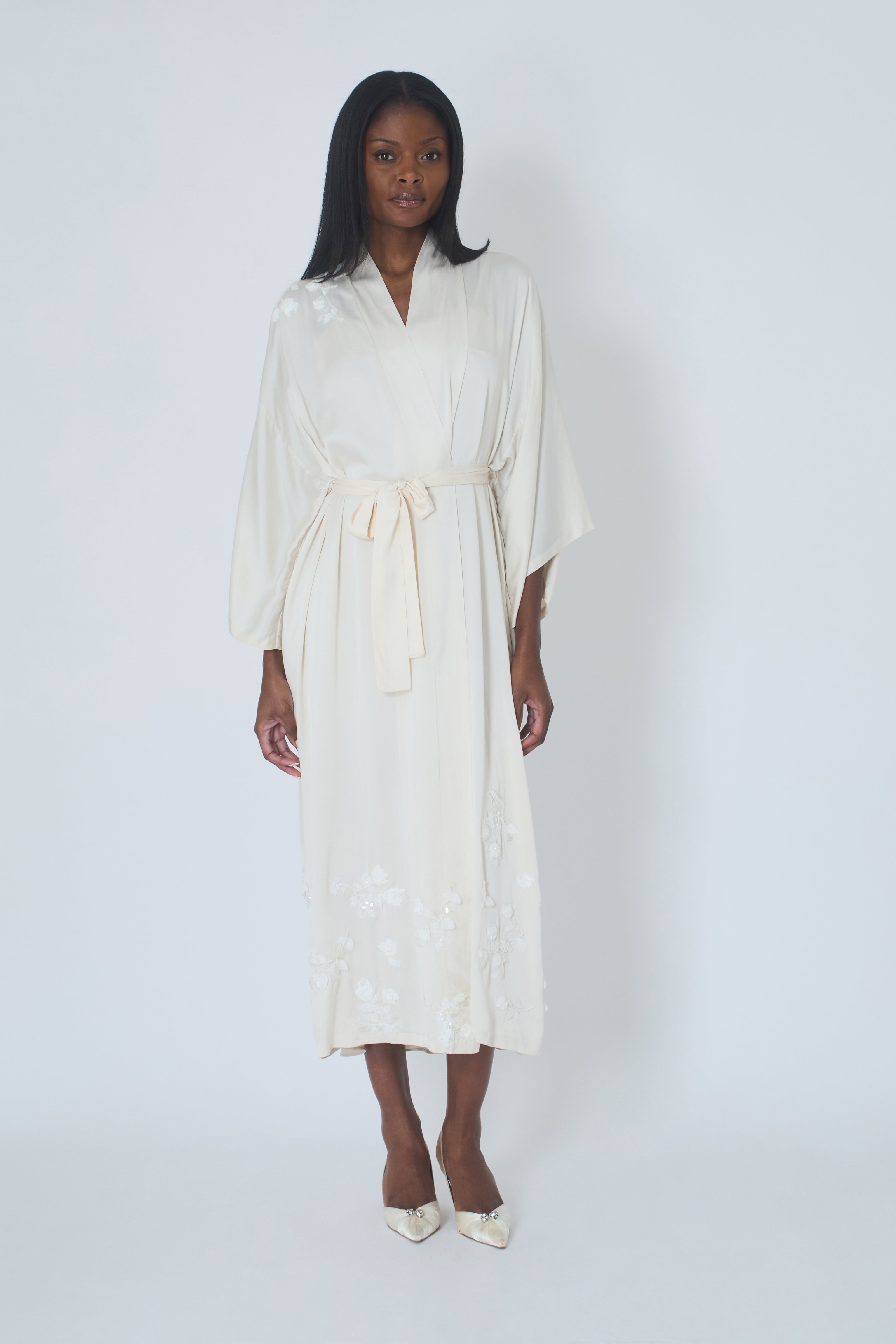 Embroidery Maxi Silk Robe