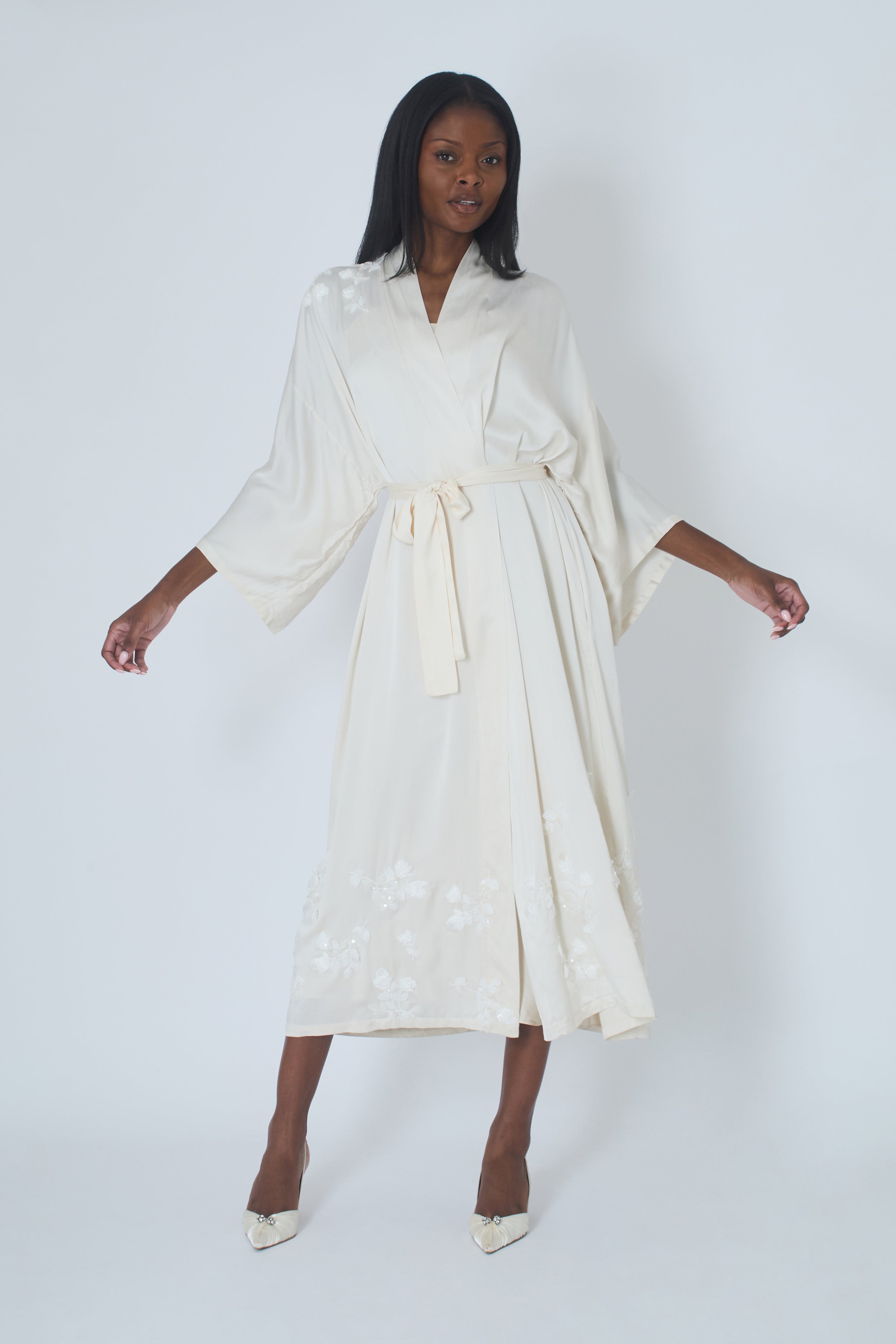 Embroidery Maxi Silk Robe