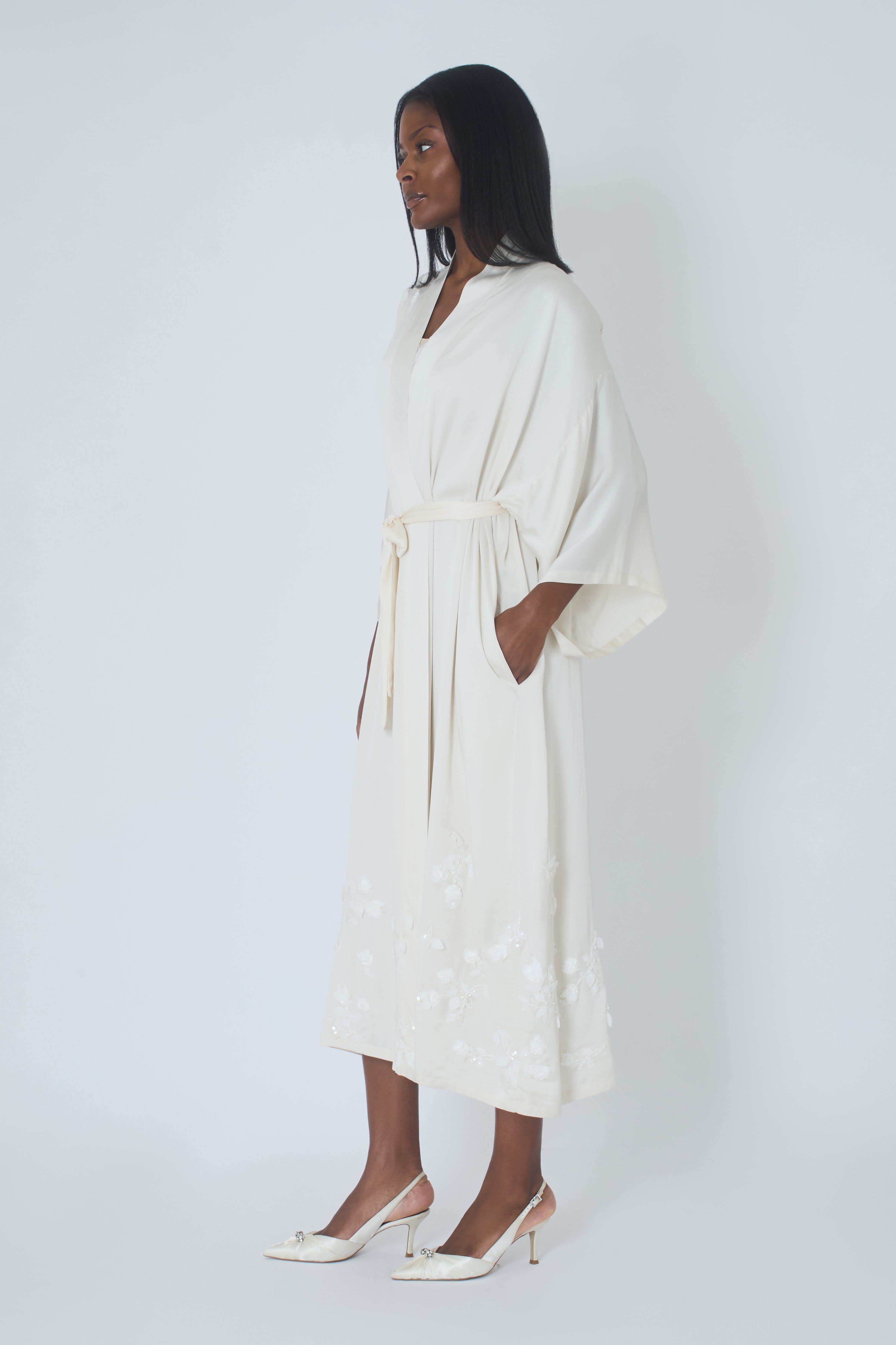 Embroidery Maxi Silk Robe